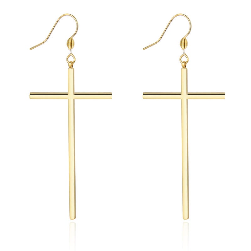 Jeka Cross Long Dangle Earrings for Women Stainless Steel Fashion Jewelry Gold Valentines Day Gifts for Women - Image 1